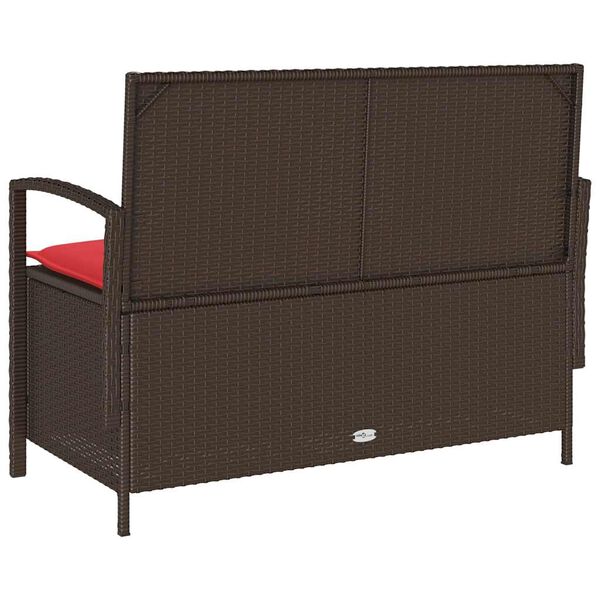 vidaXL Garden Storage Bench with Cushion Brown Poly Rattan