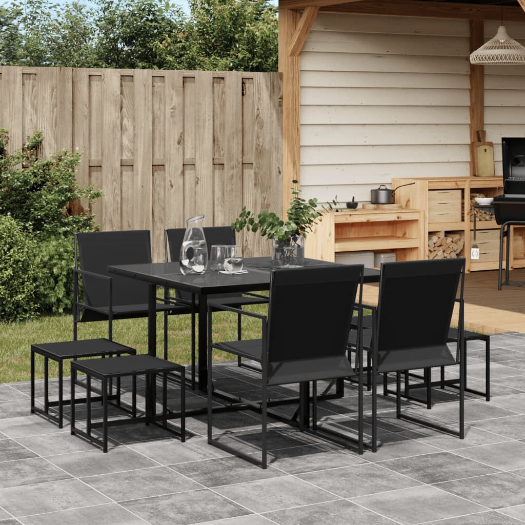 vidaXL 9 Piece Garden Dining Set Black Textilene