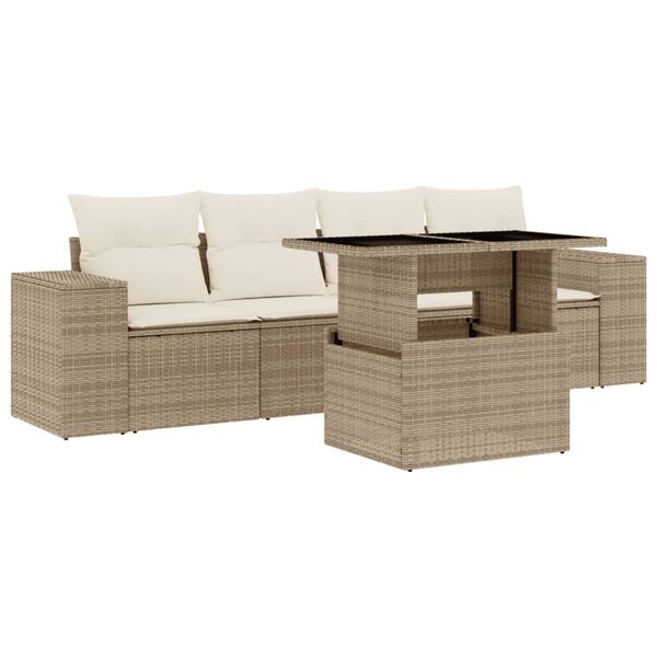 vidaXL 5 Piece Garden Sofa Set with Cushions Beige Poly Rattan