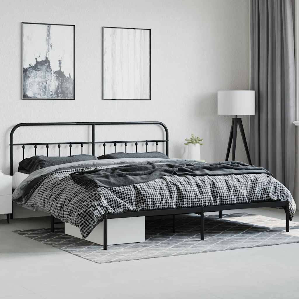 vidaXL Metal Bed Frame without Mattress with Headboard Black 193x203cm