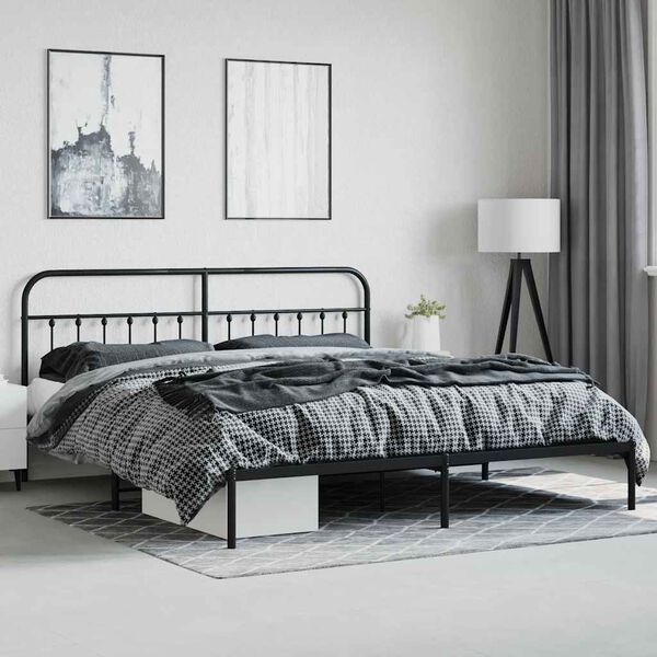 vidaXL Metal Bed Frame without Mattress with Headboard Black 193x203cm