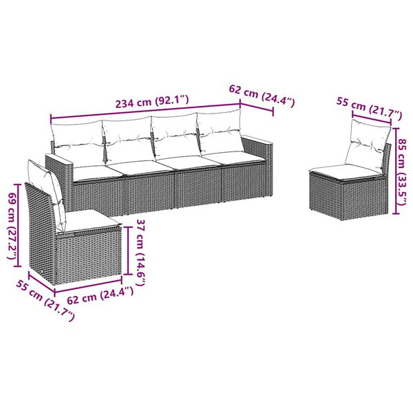 vidaXL 6 Piece Garden Sofa Set with Cushions Black Poly Rattan