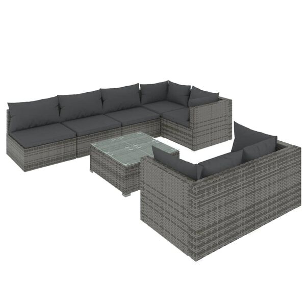 vidaXL 8 Piece Garden Lounge Set with Cushions Grey Poly Rattan