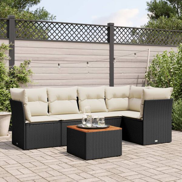 vidaXL 6 Piece Garden Sofa Set with Cushions Black Poly Rattan