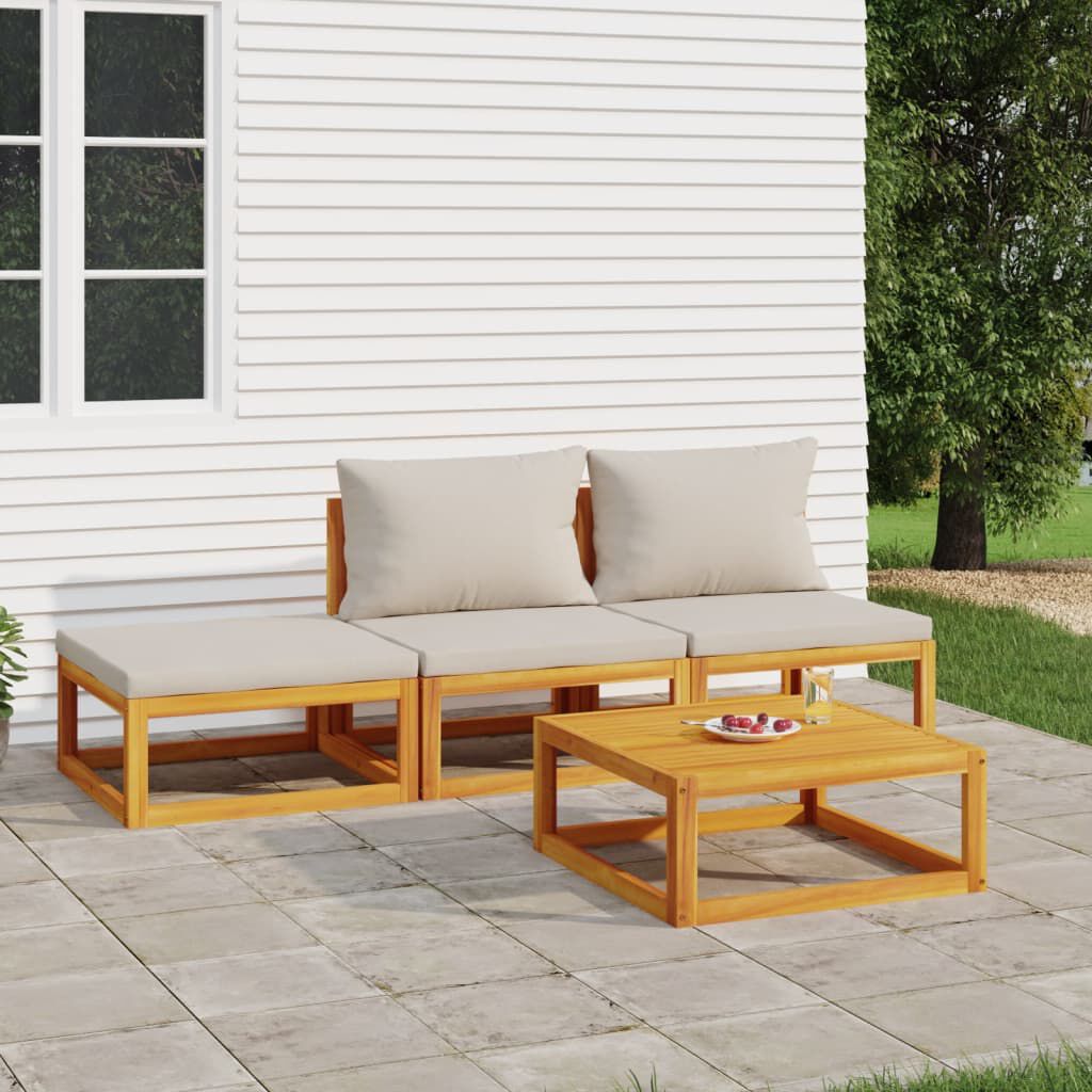 vidaXL 4 Piece Garden Lounge Set with Light Grey Cushions Solid Wood