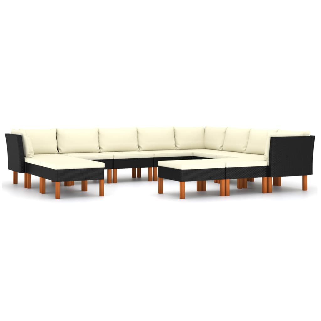 vidaXL 12 Piece Garden Lounge Set with Cushions Poly Rattan Black