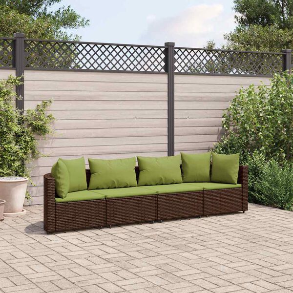 vidaXL 4 Piece Garden Sofa Set with Cushions Brown Poly Rattan