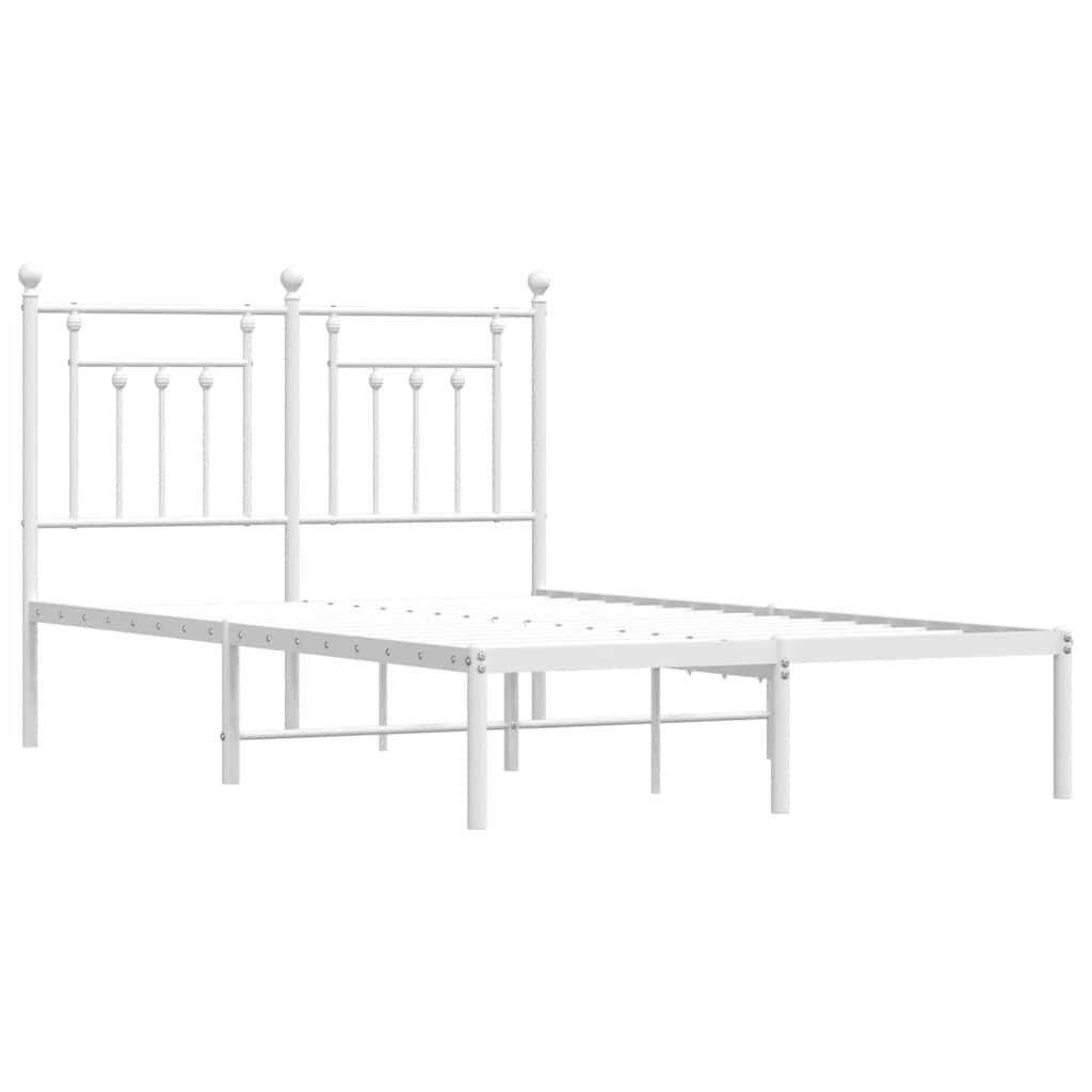 vidaXL Metal Bed Frame without Mattress with Headboard White 135x190cm