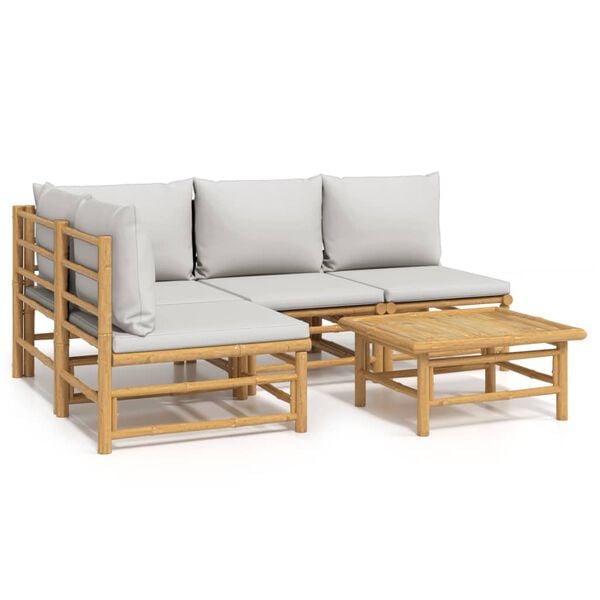 vidaXL 5 Piece Garden Lounge Set with Light Grey Cushions Bamboo