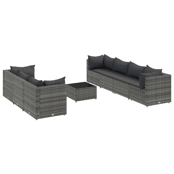vidaXL 8 Piece Garden Lounge Set with Cushions Grey Poly Rattan