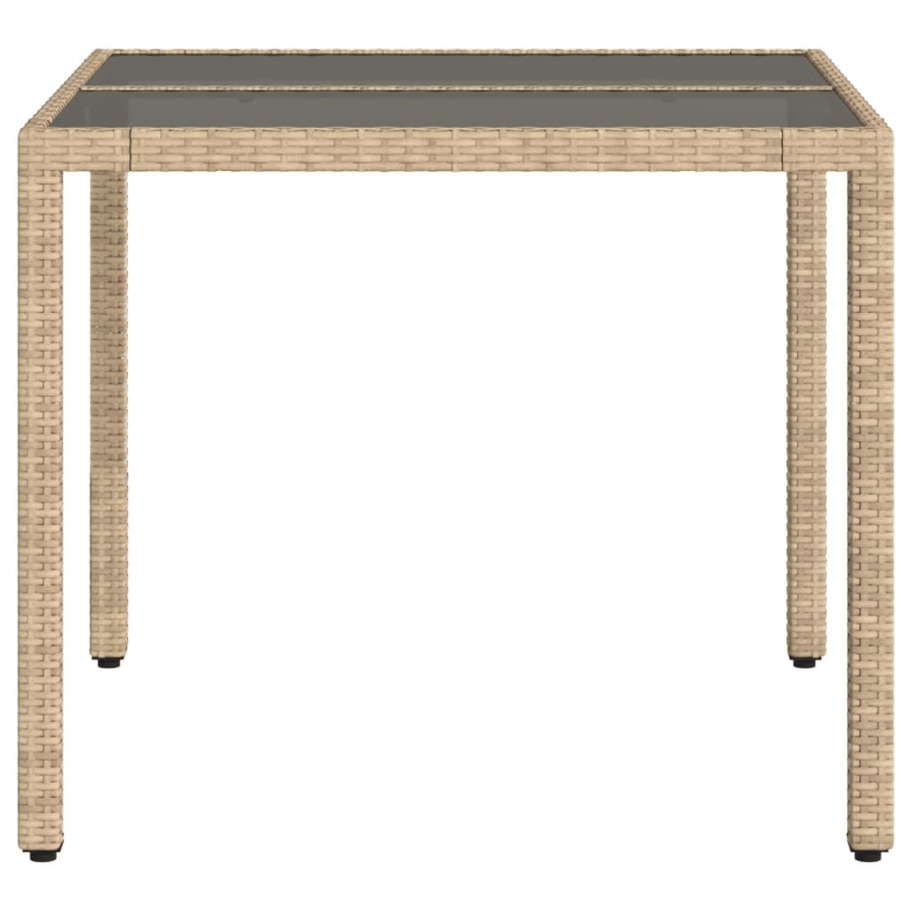 vidaXL Garden Table with Glass Top Beige 90x90x75 cm Poly Rattan