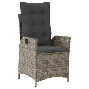 vidaXL Reclining Garden Chair with Cushions Grey Poly Rattan
