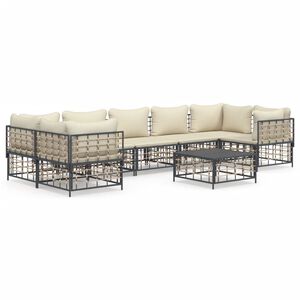 vidaXL 8 Piece Garden Lounge Set with Cushions Anthracite Poly Rattan