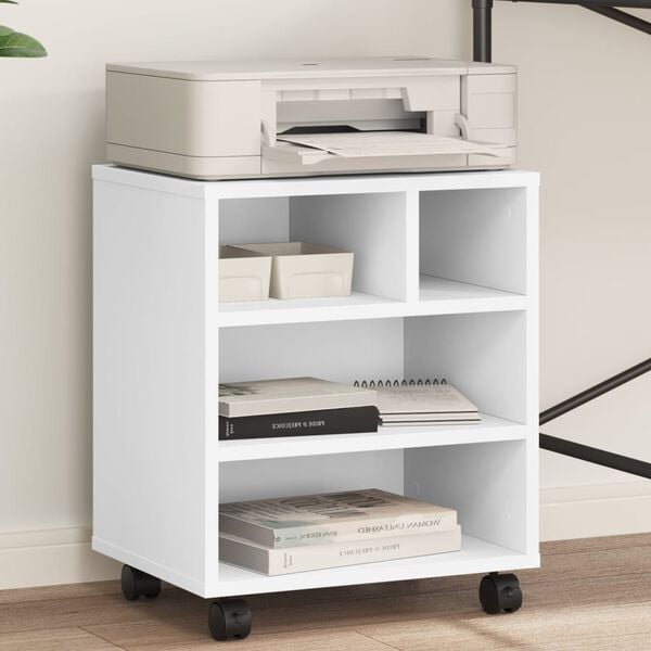 vidaXL Printer Stand with Wheels White 41x32x48 cm