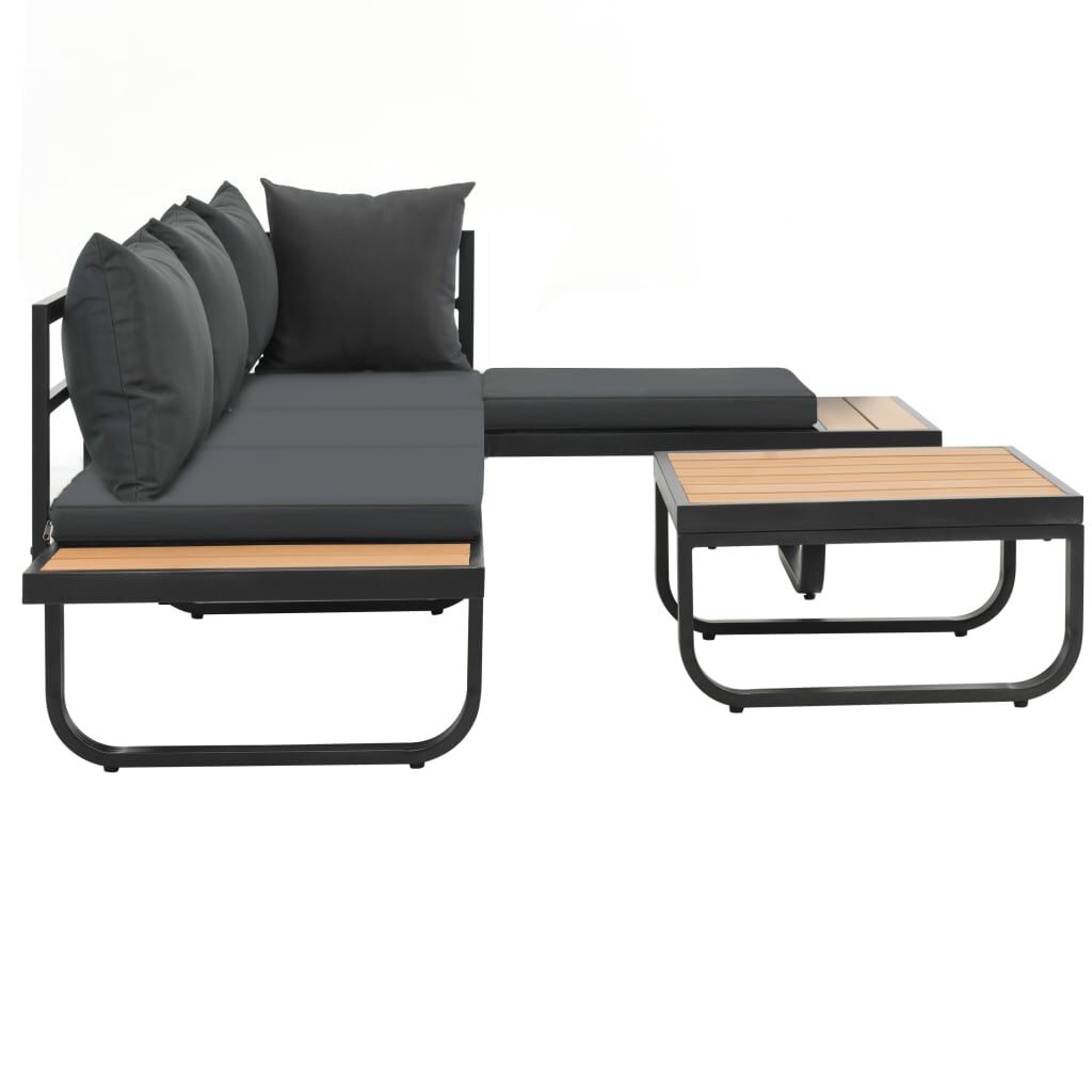 vidaXL 2 Piece Garden Corner Sofa Set with Cushions Aluminium WPC