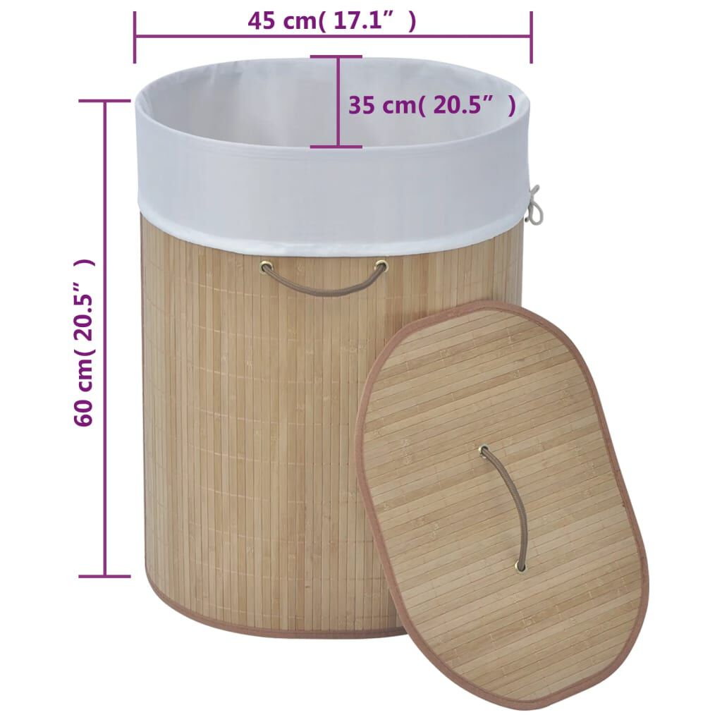 vidaXL Bamboo Laundry Bin Oval Natural