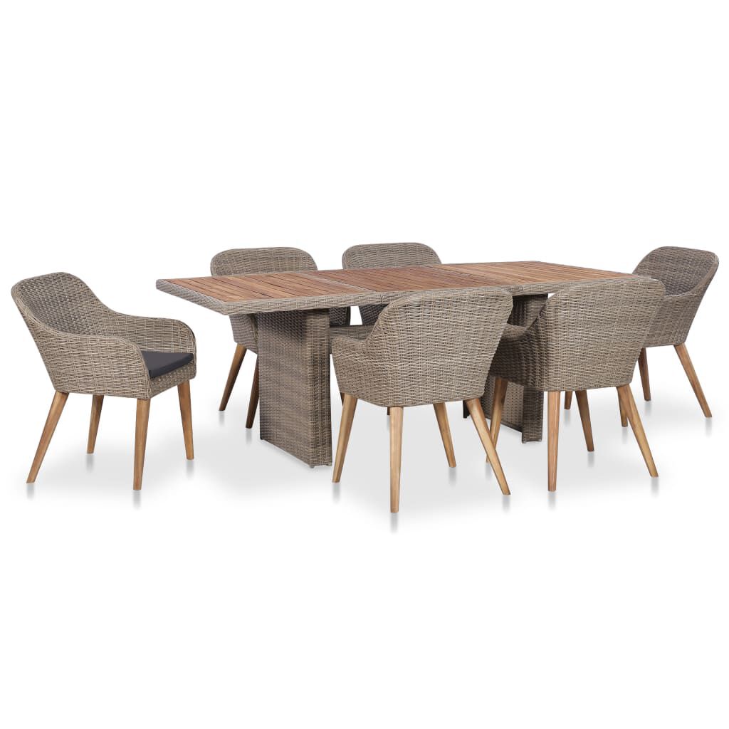 vidaXL 7 Piece Outdoor Dining Set with Cushions Poly Rattan