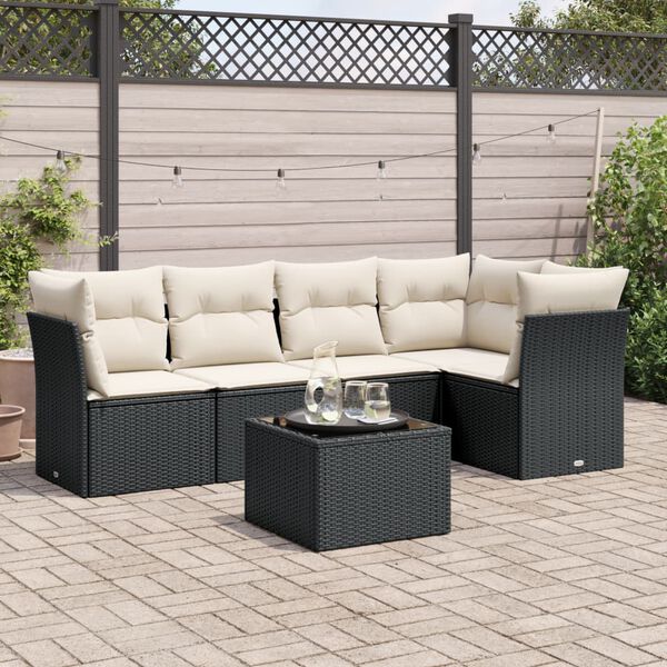 vidaXL 6 Piece Garden Sofa Set with Cushions Black Poly Rattan