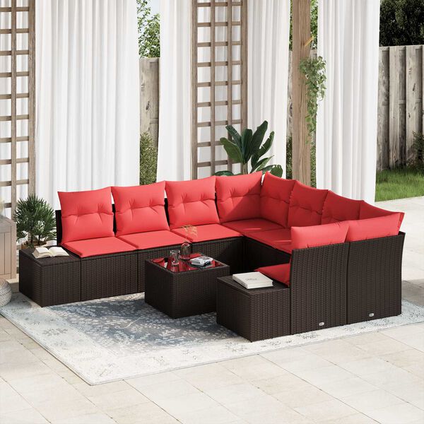vidaXL 9 Piece Garden Sofa Set with Cushions Brown Poly Rattan