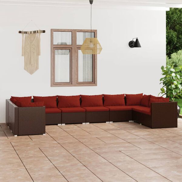 vidaXL 10 Piece Garden Lounge Set with Cushions Poly Rattan Brown