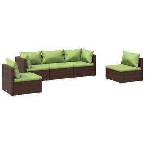 vidaXL 5 Piece Garden Lounge Set with Cushions Poly Rattan Brown