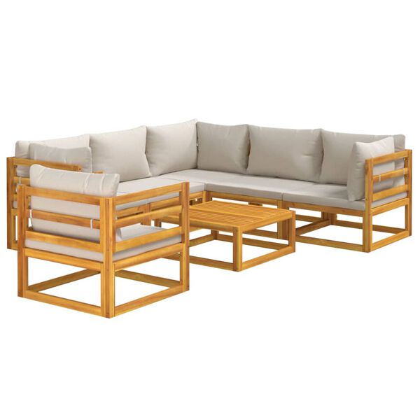 vidaXL 7 Piece Garden Lounge Set with Light Grey Cushions Solid Wood