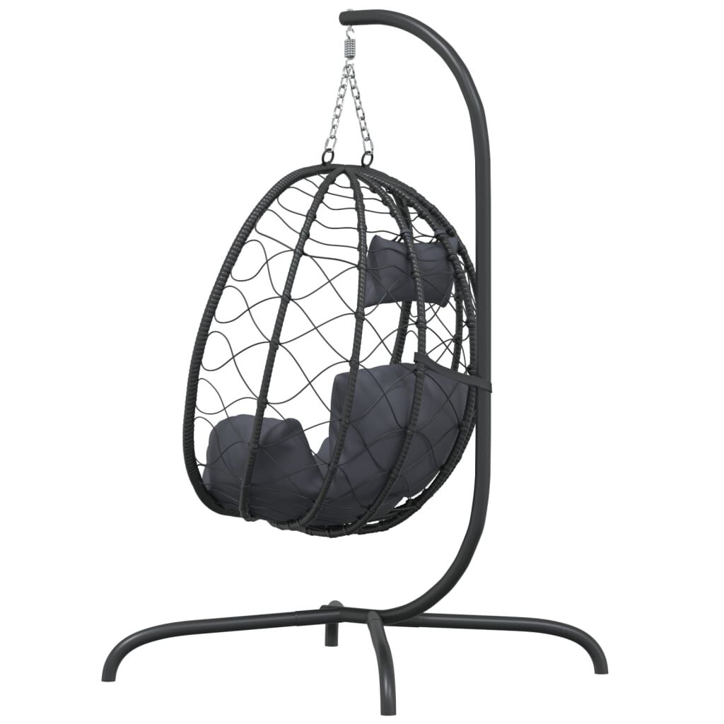 vidaXL Hanging Egg Chair with Cushion Anthracite Poly Rattan&Steel
