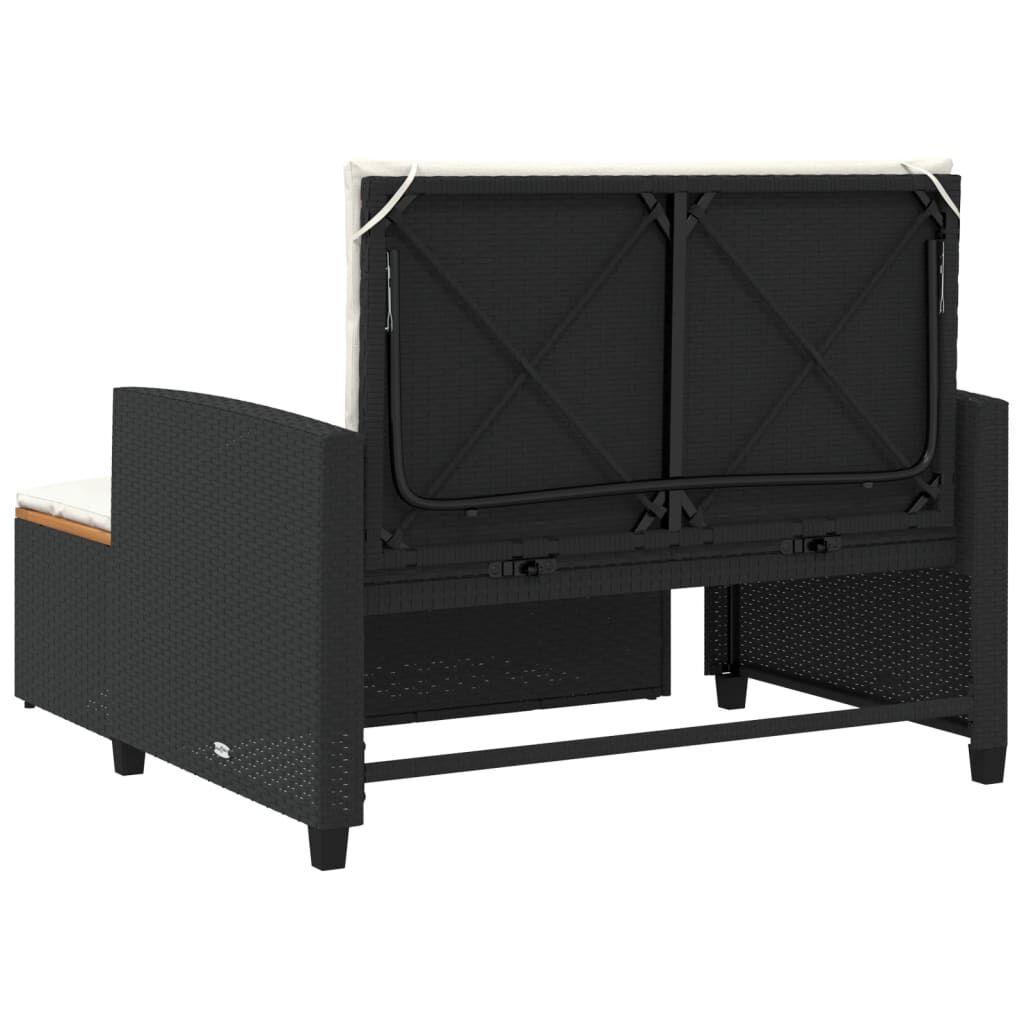 vidaXL Garden Sofa with Cushions 2-Seater Black Poly Rattan&Acacia Wood