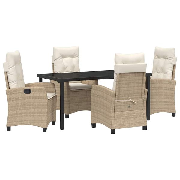 vidaXL Garden Dining Set with Cushion 5 pcs Beige Poly Rattan