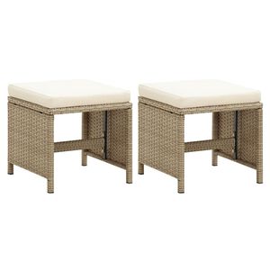 vidaXL Garden Stools 2 pcs with Cushions Poly Rattan Beige