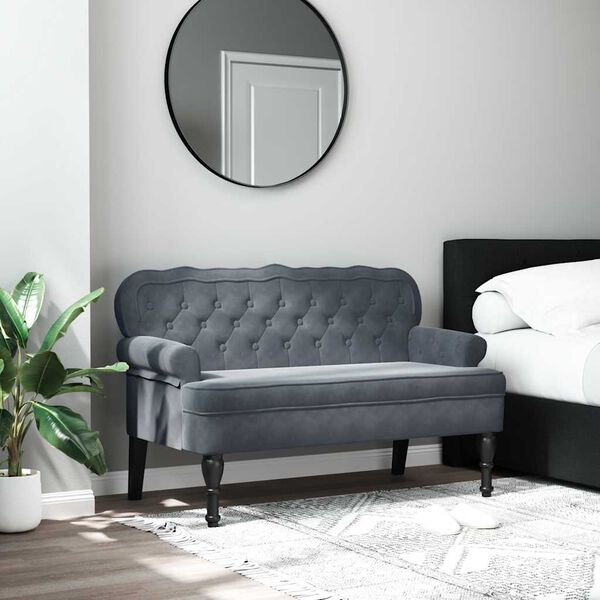 vidaXL Bench with Backrest Dark Grey 119.5x64.5x75 cm Velvet