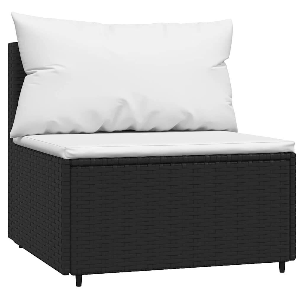 vidaXL Garden Middle Sofa with Cushions Black Poly Rattan