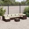 vidaXL 8 Piece Garden Lounge Set with Cushions Brown Poly Rattan