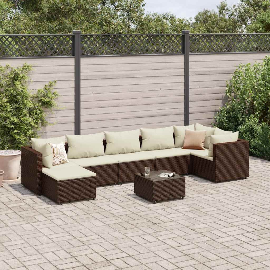 vidaXL 8 Piece Garden Lounge Set with Cushions Brown Poly Rattan