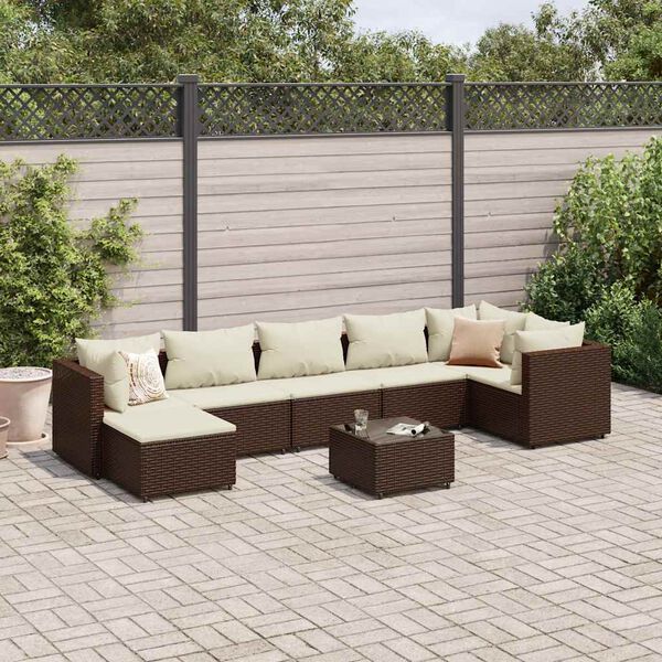 vidaXL 8 Piece Garden Lounge Set with Cushions Brown Poly Rattan