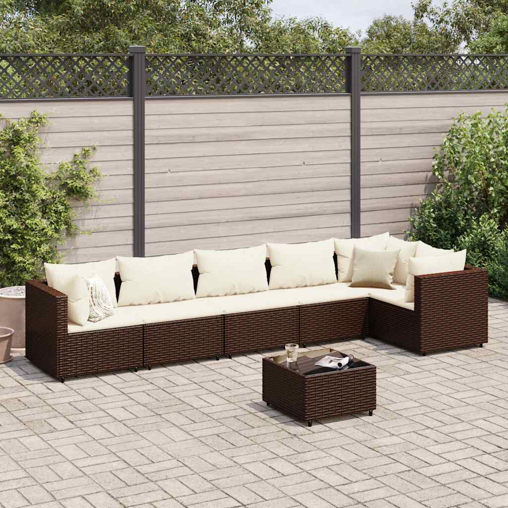 vidaXL 7 Piece Garden Lounge Set with Cushions Brown Poly Rattan
