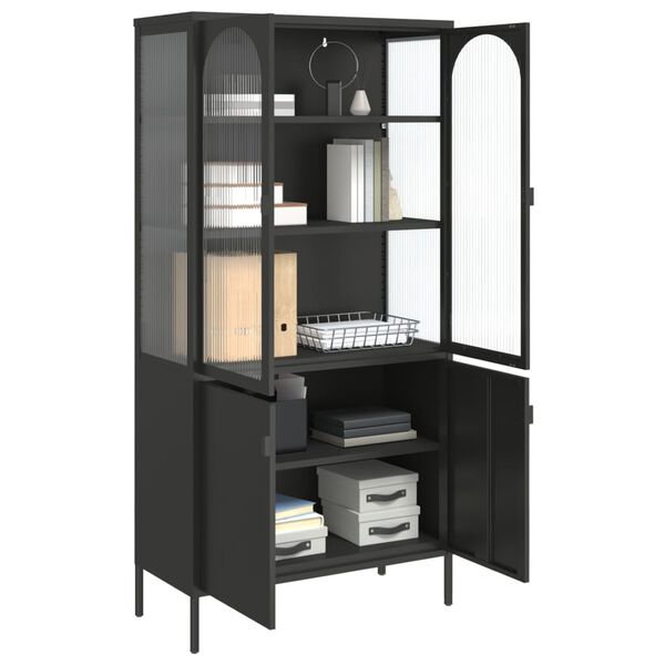 vidaXL Highboard Black 90x40x180 cm Glass and Steel