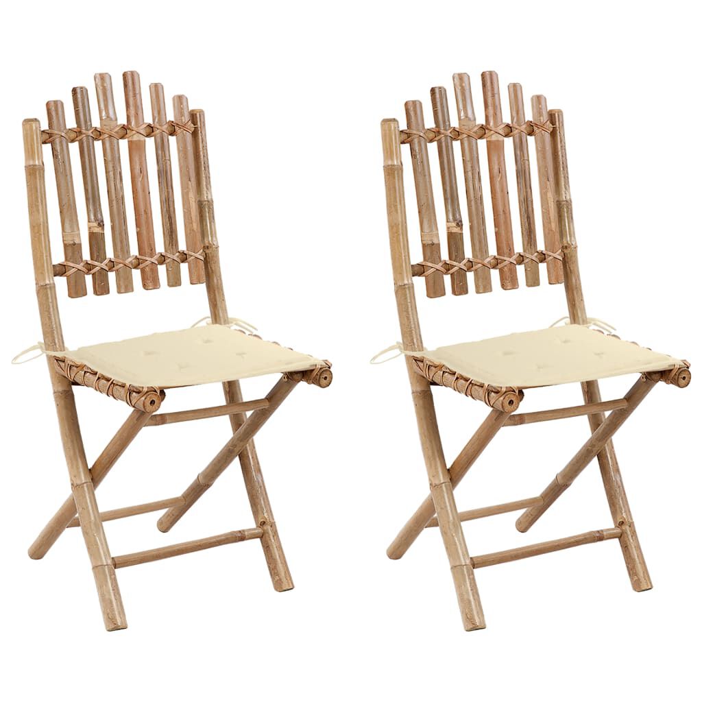 vidaXL Folding Garden Chairs 2 pcs with Cushions Bamboo