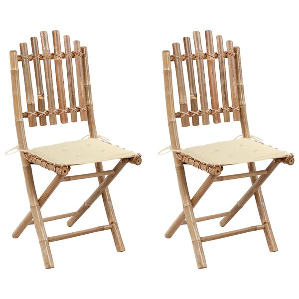 vidaXL Folding Garden Chairs 2 pcs with Cushions Bamboo