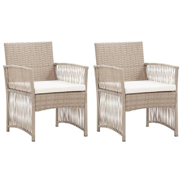 vidaXL Garden Armchairs with Cushions 2 pcs Beige Poly Rattan