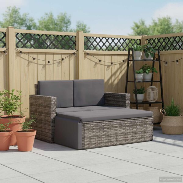vidaXL 2 Piece Garden Lounge Set with Cushions Poly Rattan Grey