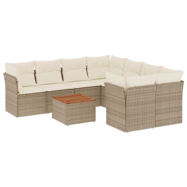 vidaXL 9 Piece Garden Sofa Set with Cushions Beige Poly Rattan