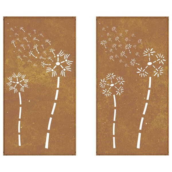 vidaXL Garden Wall Decorations 2pcs 105x55cm Corten Steel Flower Design