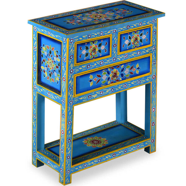 vidaXL Sideboard with Drawers Solid Mango Wood Turquoise Hand Painted