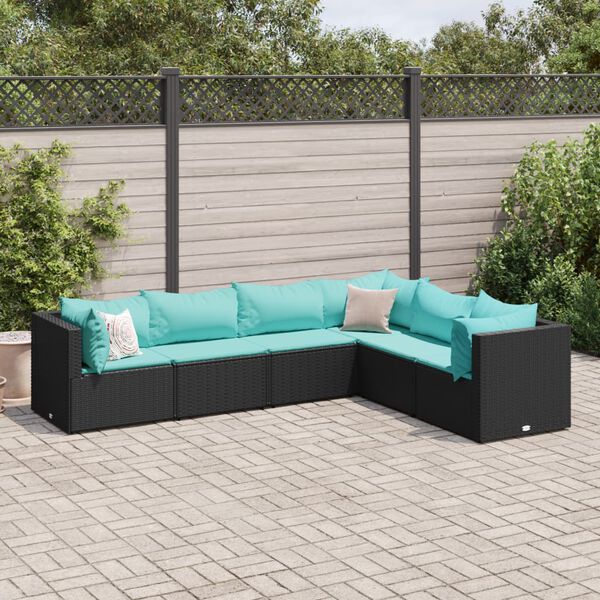 vidaXL 6 Piece Garden Lounge Set with Cushions Black Poly Rattan
