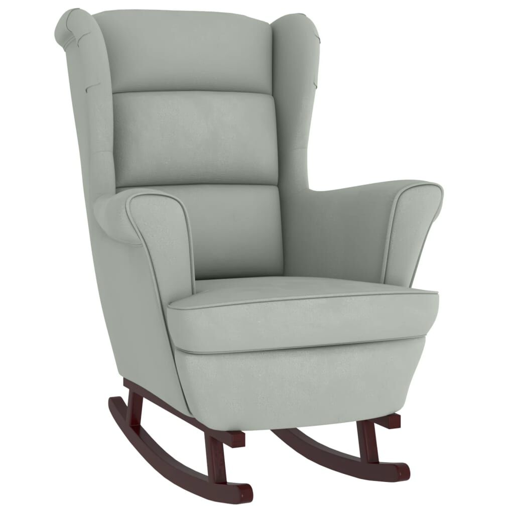 vidaXL Rocking Chair with Solid Wood Rubber Legs Light Grey Velvet