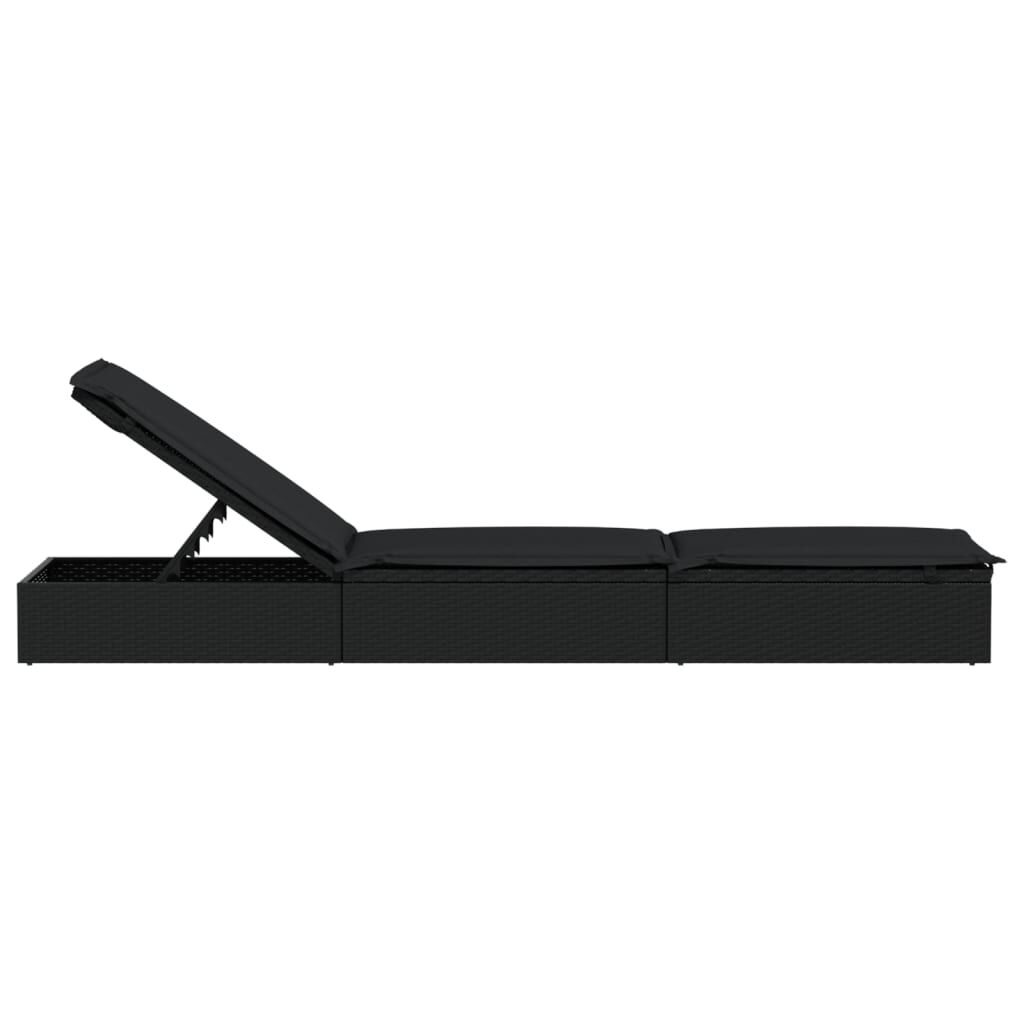vidaXL Sunbed with Cushion Black 201x55x62 cm Poly Rattan