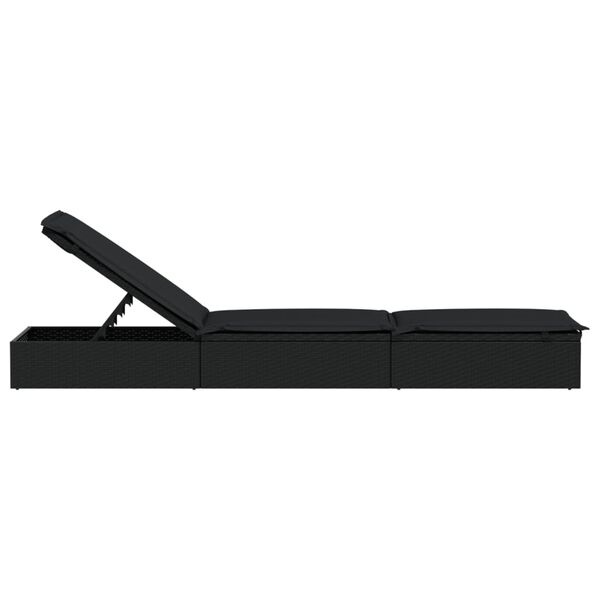 vidaXL Sunbed with Cushion Black 201x55x62 cm Poly Rattan