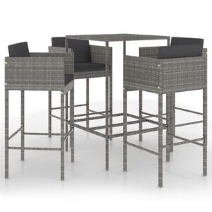 vidaXL 5 Piece Garden Bar Set with Cushions Poly Rattan Grey