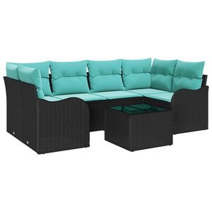 vidaXL Garden Sofa Set with Cushion Manual 7 pcs Black and Turquoise